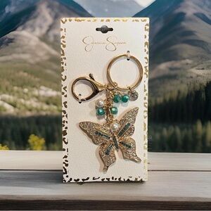 Jessica Simpson Gold and Teal Butterfly Keychain